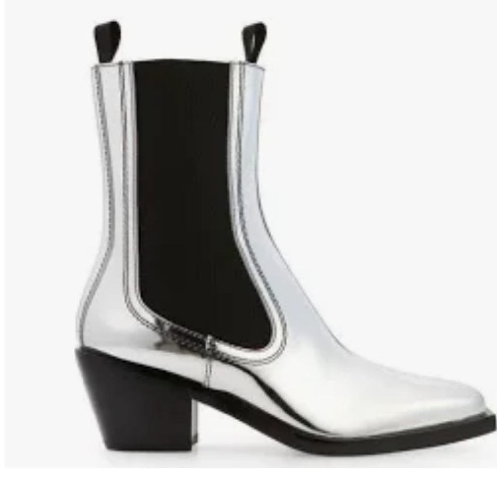 Loeffler Randall Nat Silver Leather  Ankle Boots.... Size 6.5